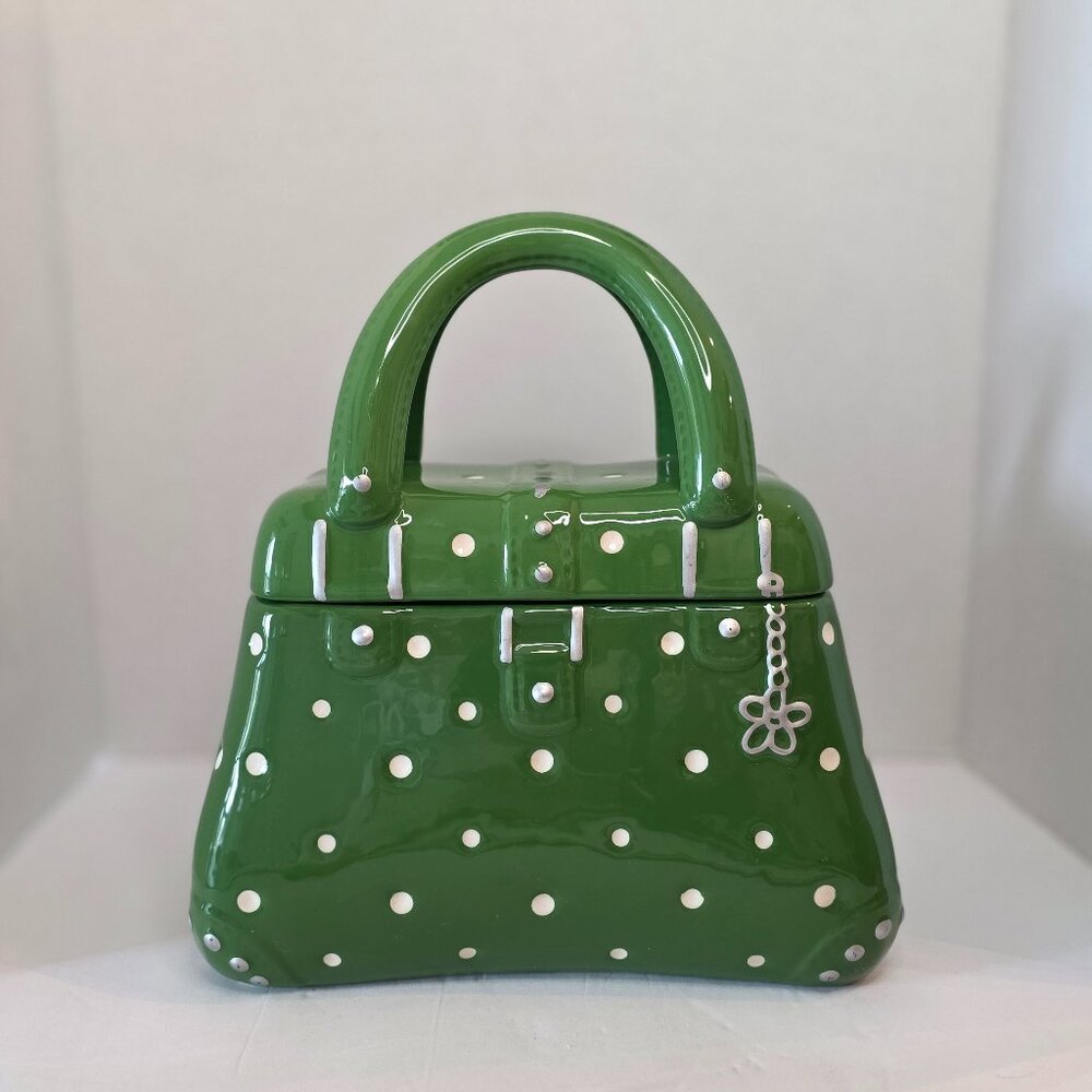Temptations Green Handbag Cookie Jar | Polka Dot Purse Kitchen Canister